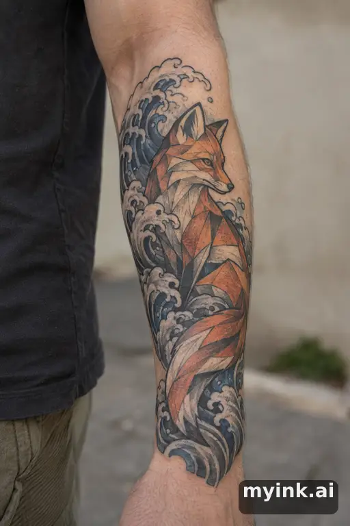 Geometric fox — Japanese Forearm Tattoo reference image