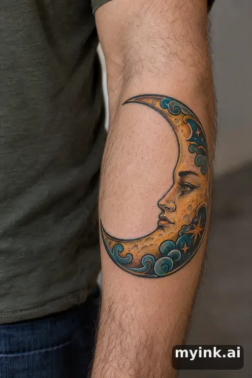 Crescent moon — Neo-Traditional Forearm Tattoo reference image
