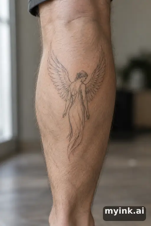 Angel with wings β Minimalist Leg Tattoo reference image