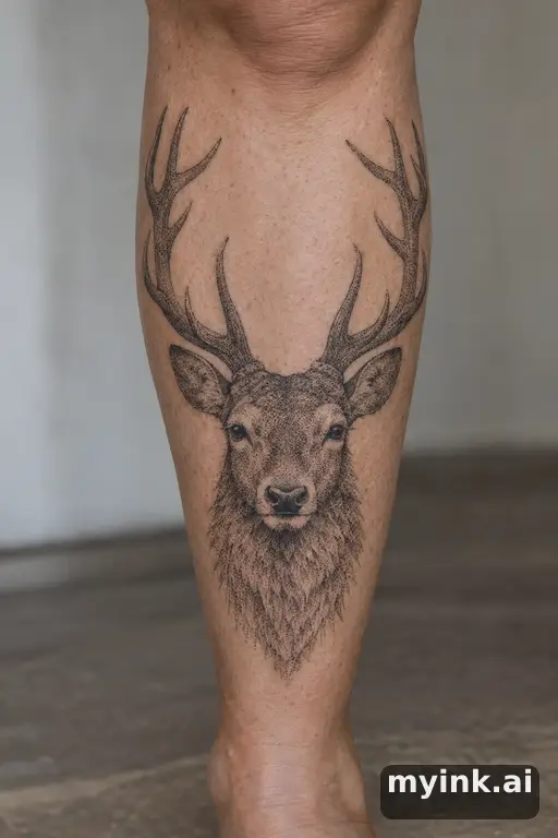 Stag head β Dotwork Leg Tattoo reference image