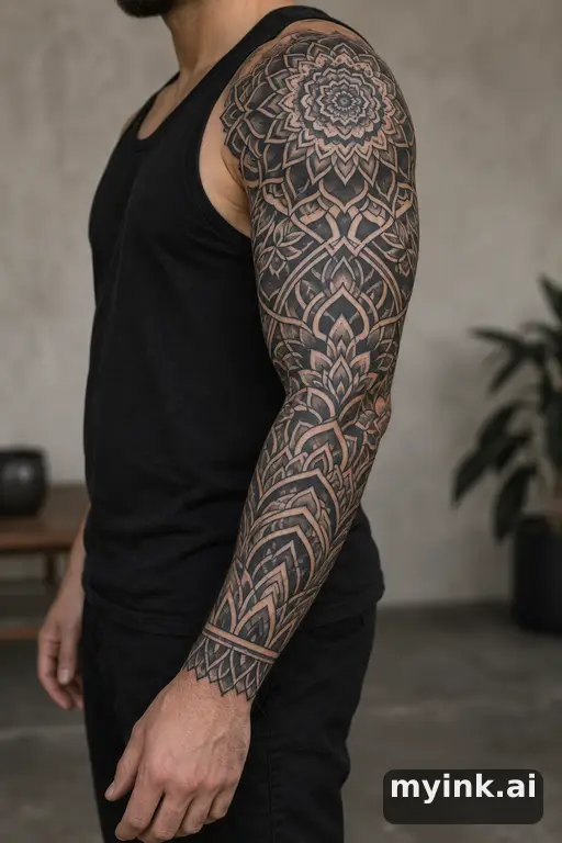 Mandala — Blackwork Sleeve Tattoo reference image