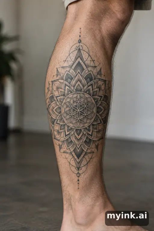 Mandala β Geometric Leg Tattoo reference image