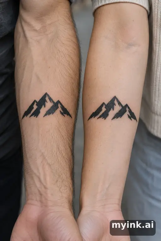 Matching mountains — Blackwork Matching Tattoo reference image