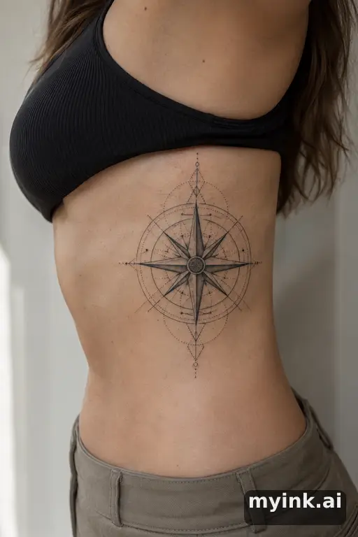 Compass rose — Geometric Rib Tattoo reference image
