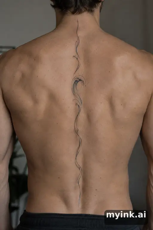 Single-line wave — Fine Line Spine Tattoo reference image