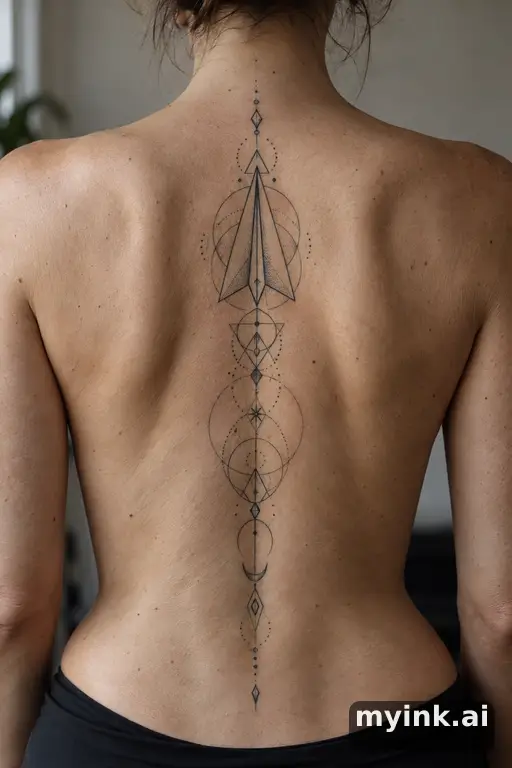 Paper plane — Geometric Spine Tattoo reference image