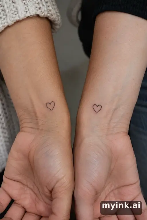 Matching small hearts — Fine Line Best Friend Tattoo reference image