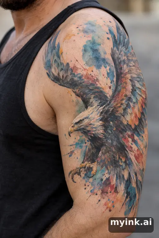 Eagle with spread wings β Watercolor Half Sleeve Tattoo reference image