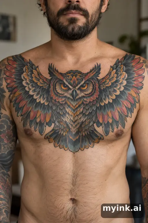 Owl β Neo-Traditional Masculine Tattoo reference image