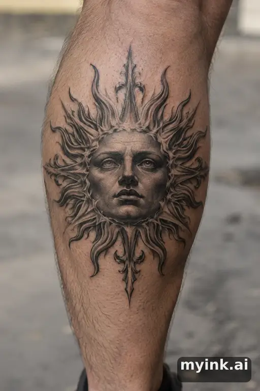 Sun with ornamental rays — Realistic Masculine Tattoo reference image