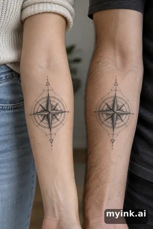 Matching compasses — Geometric Matching Tattoo reference image