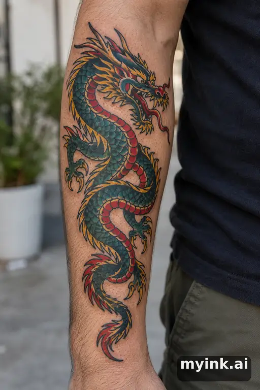 Dragon — Traditional Forearm Tattoo reference image