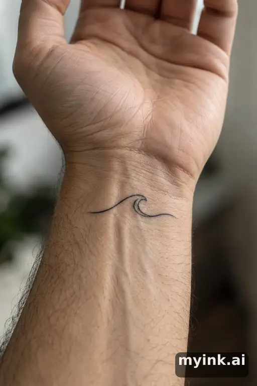 Single-line wave — Fine Line Tattoo reference image