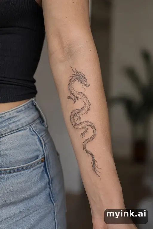 Coiled dragon — Minimalist Forearm Tattoo reference image
