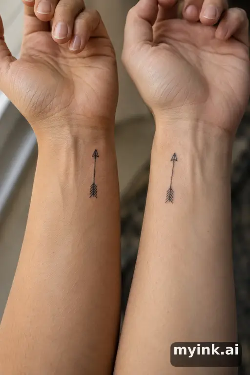 Matching arrows — Fine Line Best Friend Tattoo reference image