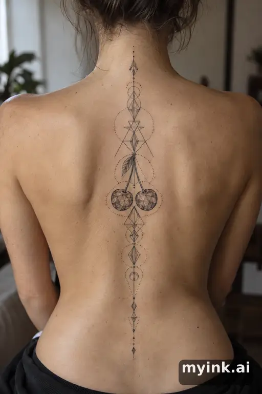 Cherry pair — Geometric Spine Tattoo reference image