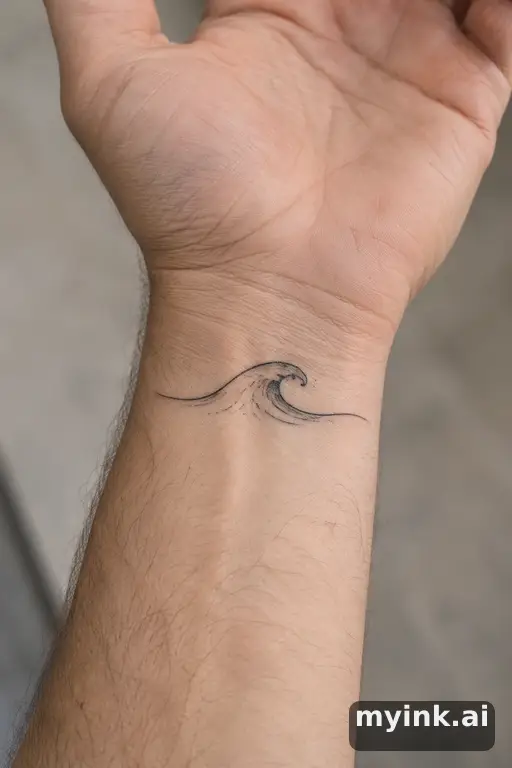 Single-line wave — Fine Line Tattoo reference image