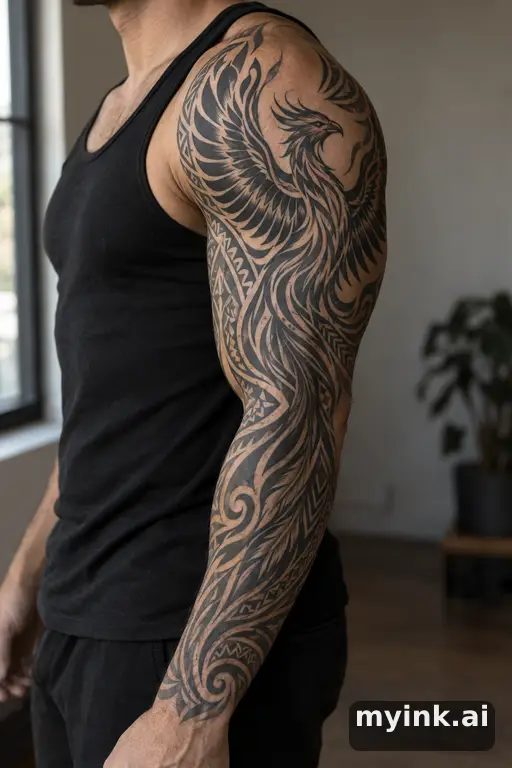 Phoenix rising — Tribal Sleeve Tattoo reference image
