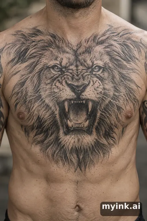 Roaring lion head β Dotwork Masculine Tattoo reference image