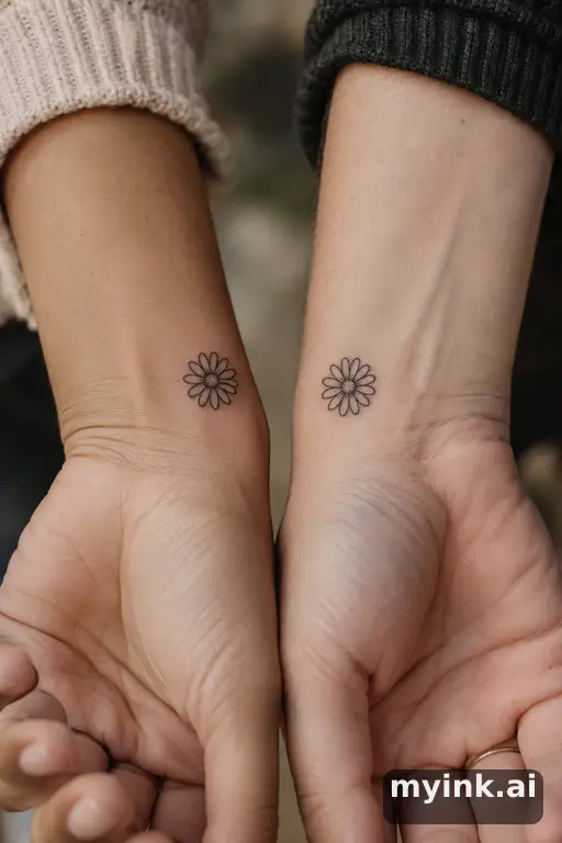 Matching daisies — Minimalist Best Friend Tattoo reference image