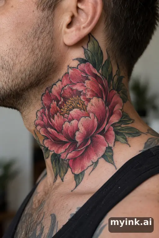 Blooming peony — Neo-Traditional Masculine Tattoo reference image