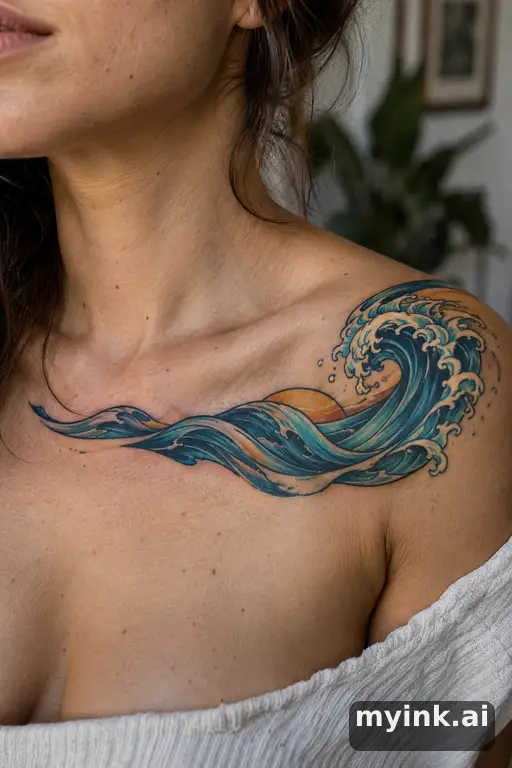 Single-line wave — Neo-Traditional Tattoo for Women reference image