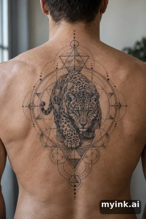 Jaguar stalking β Geometric Back Tattoo reference image