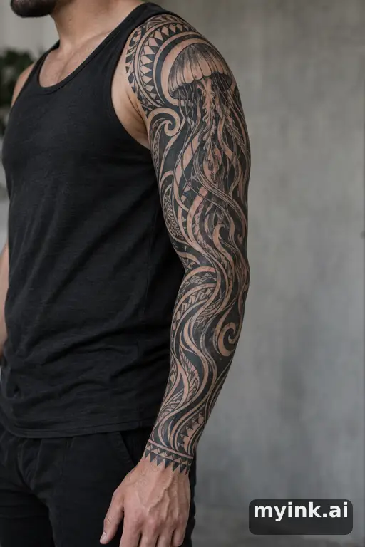 Jellyfish — Tribal Sleeve Tattoo reference image