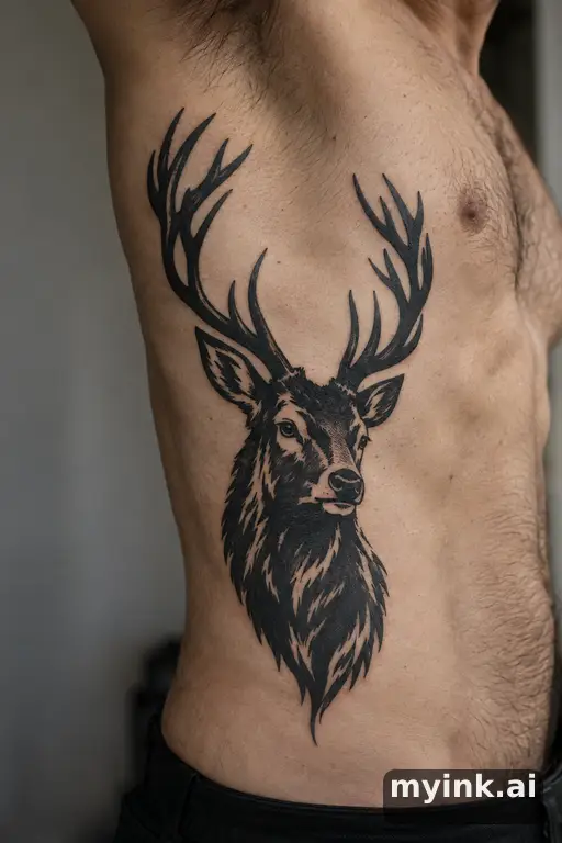 Stag head — Blackwork Rib Tattoo reference image