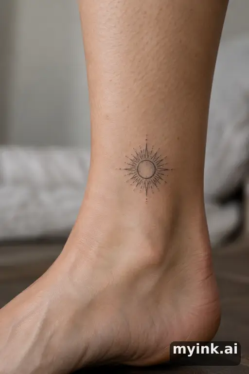 Sun with ornamental rays — Fine Line Tattoo reference image