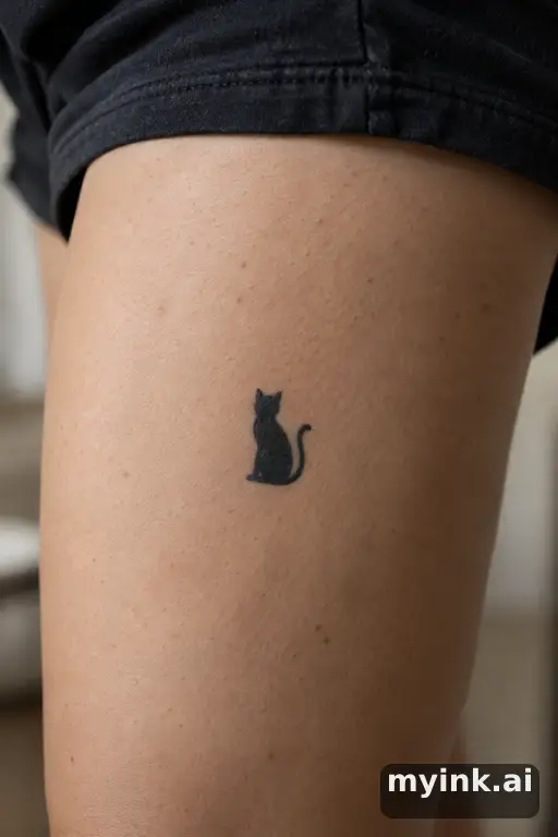 Tiny cat silhouette — Blackwork Tattoo for Women reference image