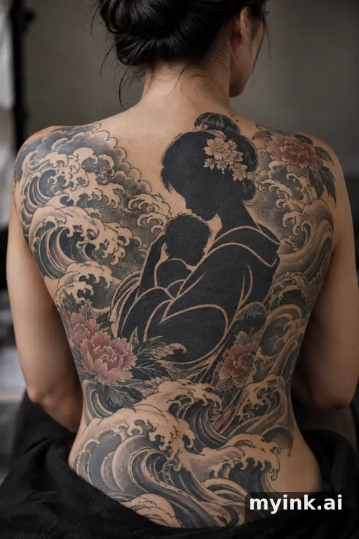 Mother and child silhouette — Japanese Family Tattoo reference image