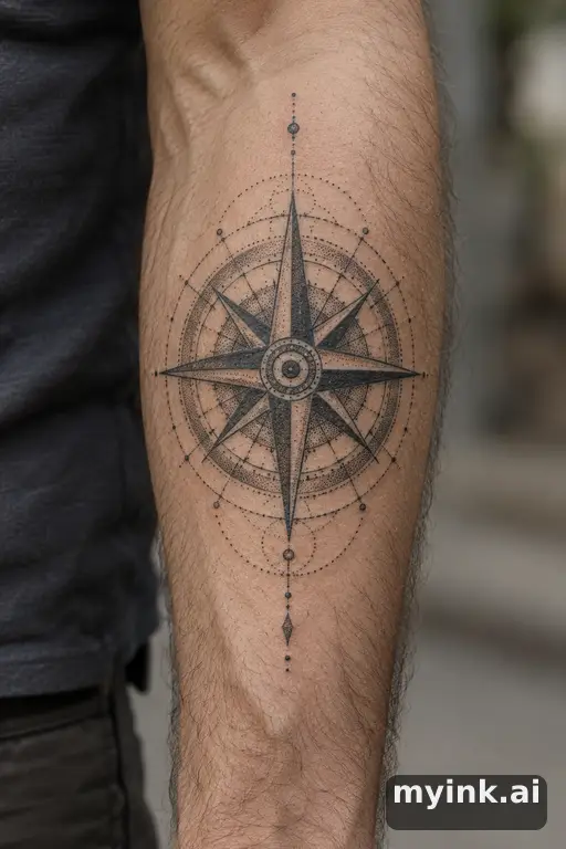 Compass rose — Dotwork Masculine Tattoo reference image