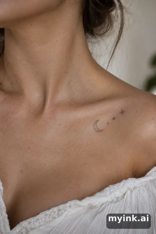 Crescent moon with stars — Minimalist Tattoo for Women reference image
