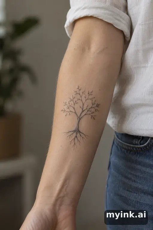 Family tree with roots — Minimalist Family Tattoo reference image