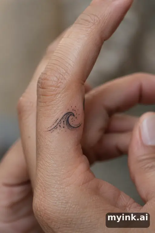 Single-line wave — Dotwork Small Tattoo reference image