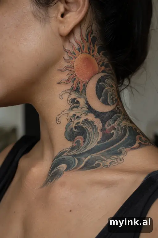 Sun and moon pair — Japanese Neck Tattoo reference image
