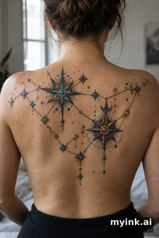 Constellation of family stars — Neo-Traditional Family Tattoo reference image