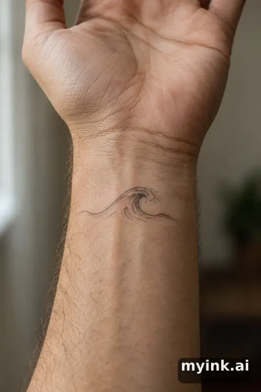 Single-line wave — Fine Line Tattoo reference image