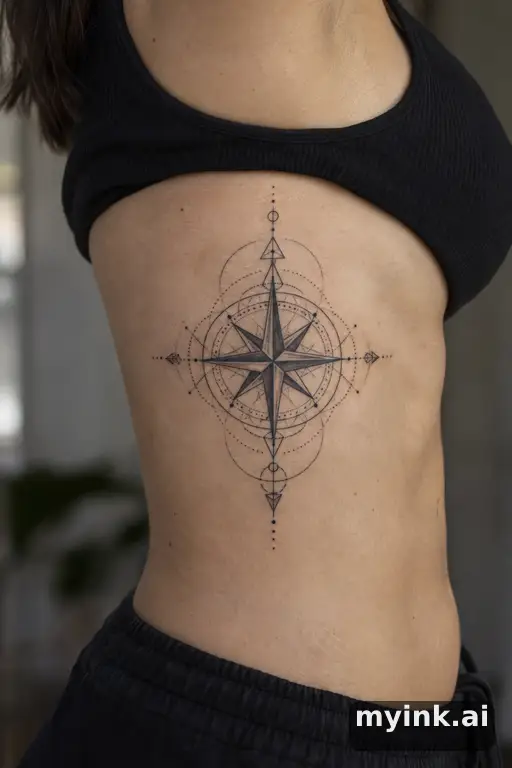 Compass rose — Geometric Rib Tattoo reference image