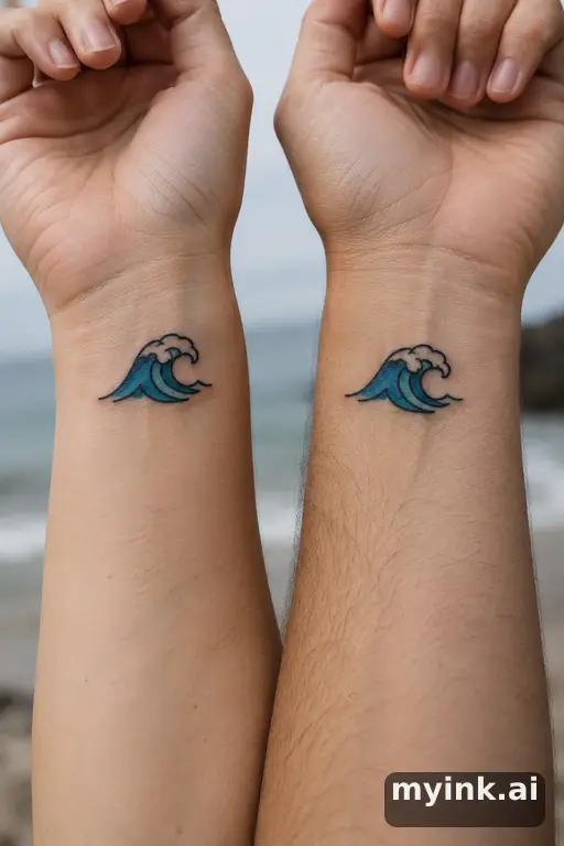 Matching tiny waves — Traditional Best Friend Tattoo reference image