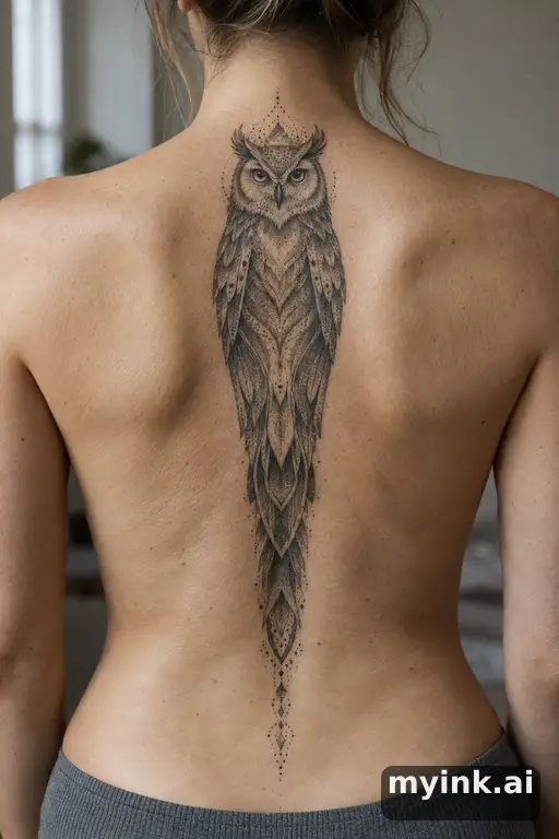 Owl — Dotwork Spine Tattoo reference image