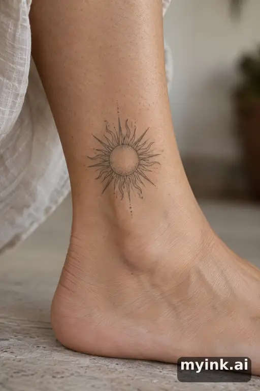 Sun with ornamental rays — Fine Line Tattoo reference image