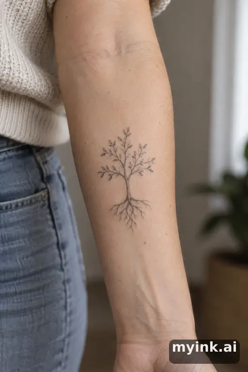 Family tree with roots — Minimalist Family Tattoo reference image