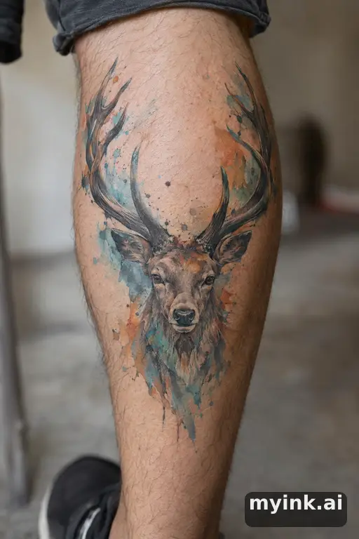 Stag head β Watercolor Masculine Tattoo reference image