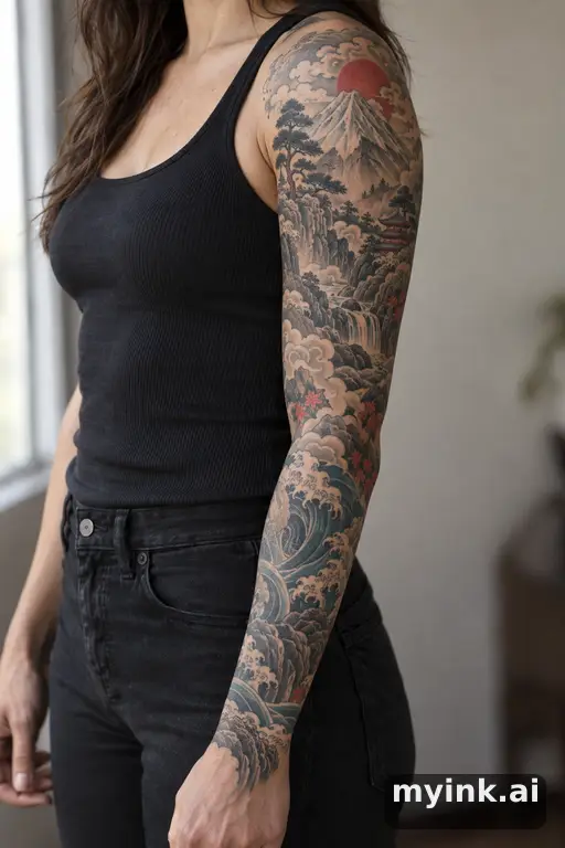 Mountain landscape — Japanese Sleeve Tattoo reference image
