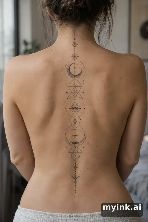 Crescent moon with stars — Geometric Moon Tattoo reference image
