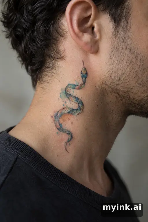 Small snake — Watercolor Neck Tattoo reference image