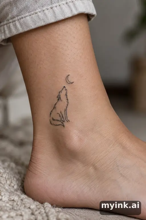 Wolf howling at the moon — Minimalist Moon Tattoo reference image