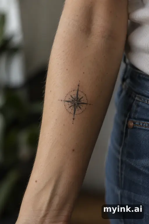 Tiny compass — Dotwork Forearm Tattoo reference image